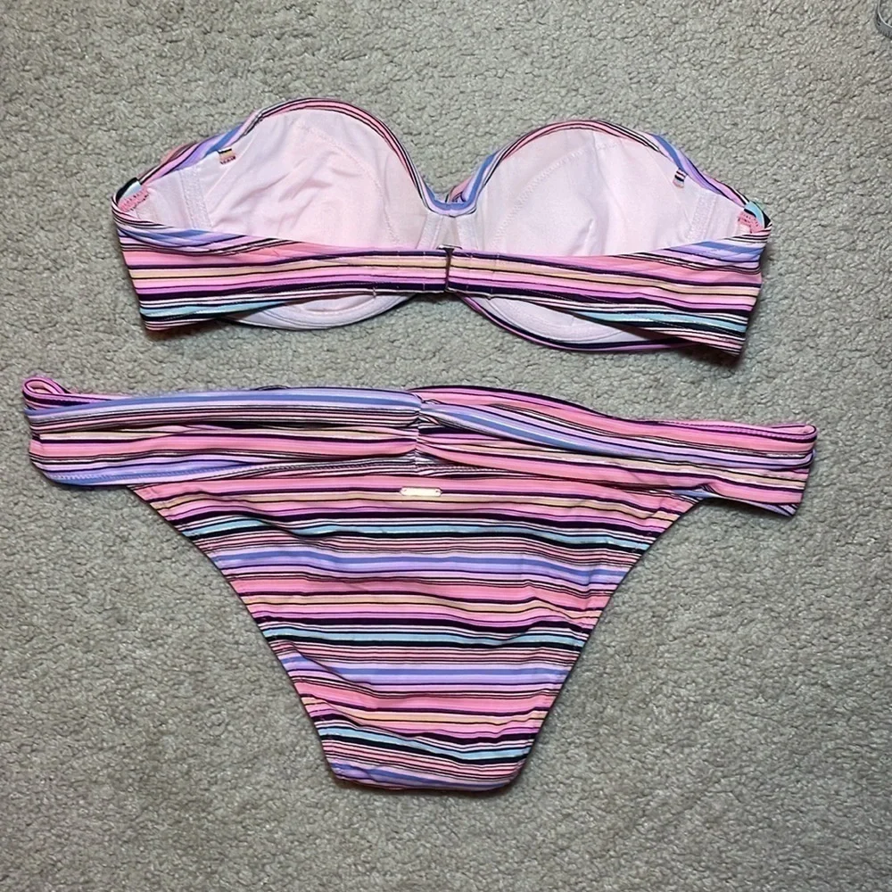 Victoria Secret Cheeky Hottie Bottoms Bandeau Underwire Top Neon Metallic bikini